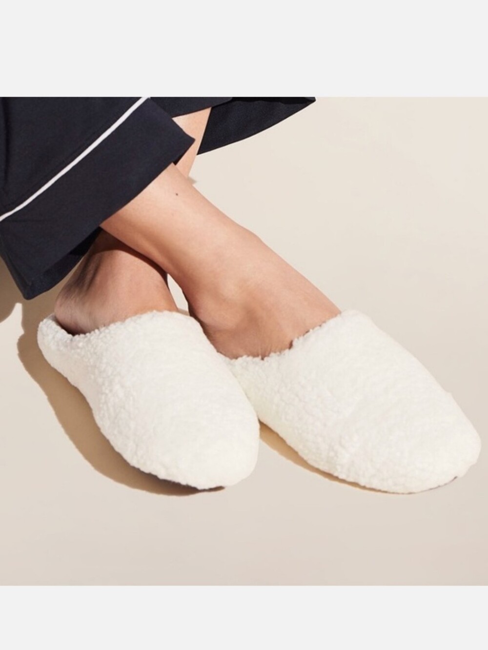 Eberjey Sherpa Fleece Slide Slippers in Ivory Women's M Cozy Comfort